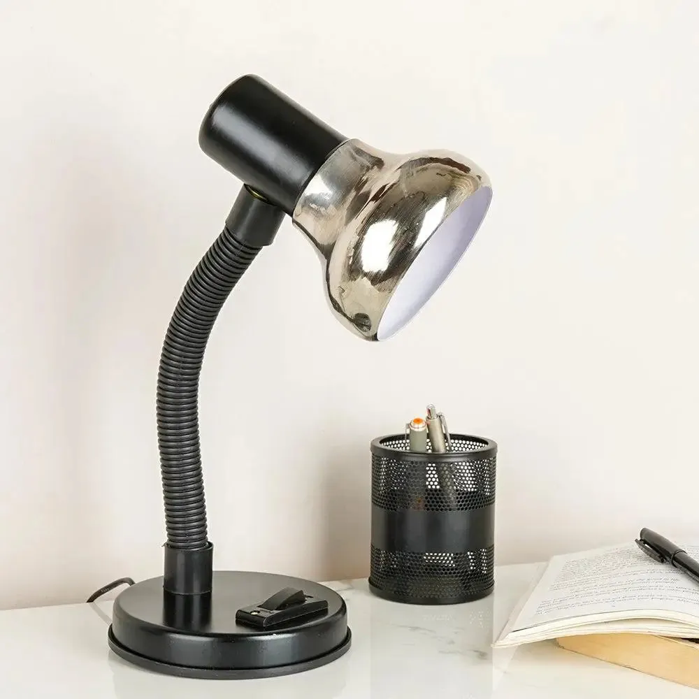 Aesthetic Half-Chrome Mini Study Lamp with Sturdy Round Base & Adjustable Neck
