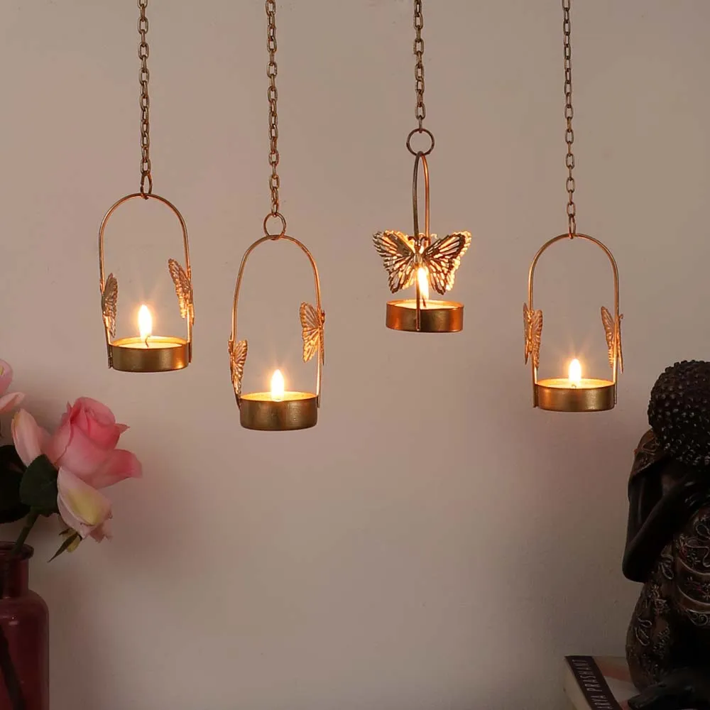 Aesthetic Hanging Butterfly Tea Light Candle Holders Set Of 4