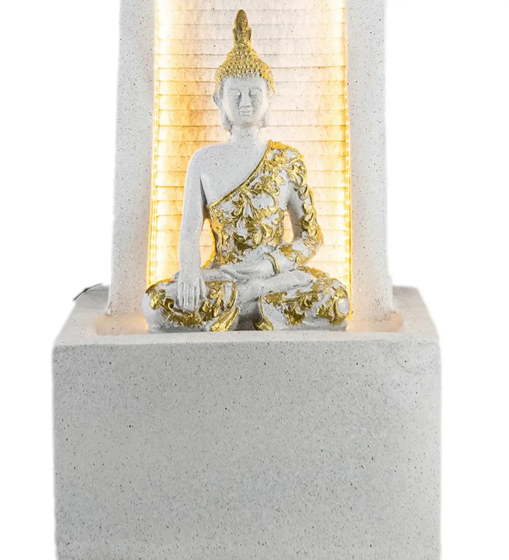 Aesthetic Lit White Lord Buddha Water Fountain for Home
