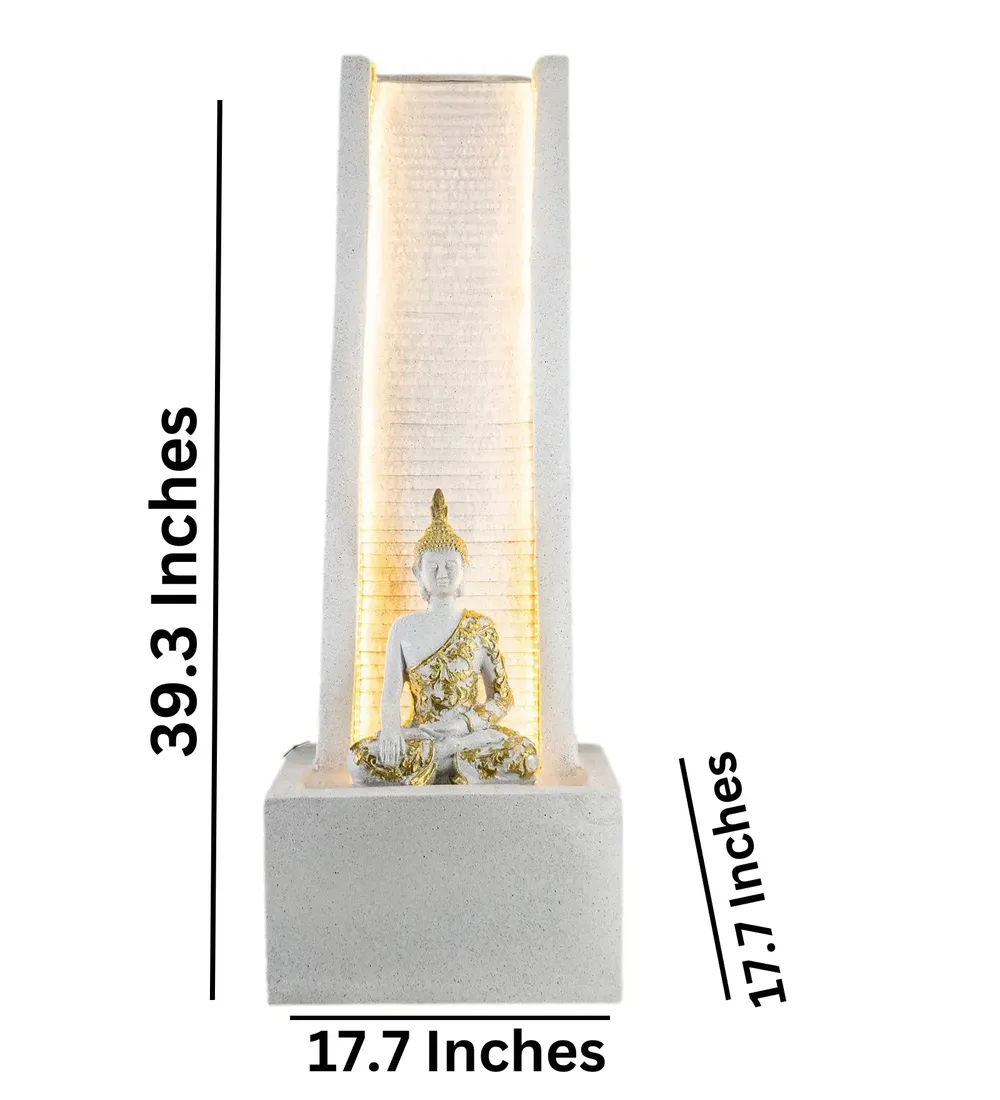 Aesthetic Lit White Lord Buddha Water Fountain for Home