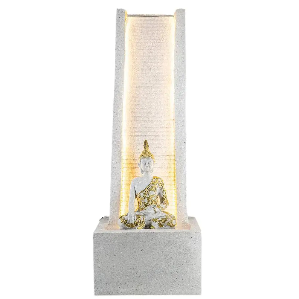 Aesthetic Lit White Lord Buddha Water Fountain for Home