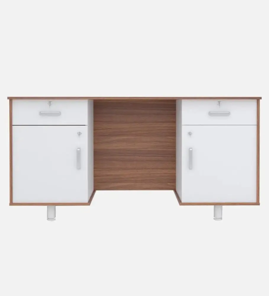 Aesthetic Matte Finish WHite &amp; Brown Wood Office Tables for Home