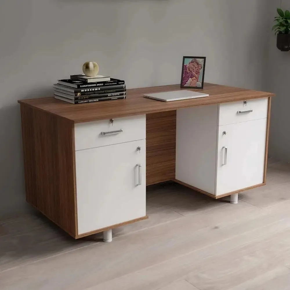 Aesthetic Matte Finish WHite &amp; Brown Wood Office Tables for Home