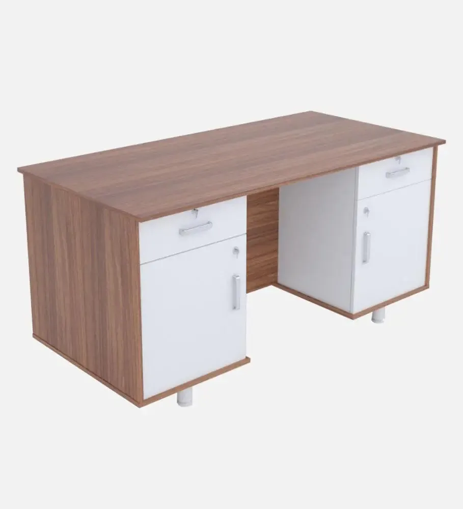 Aesthetic Matte Finish WHite &amp; Brown Wood Office Tables for Home