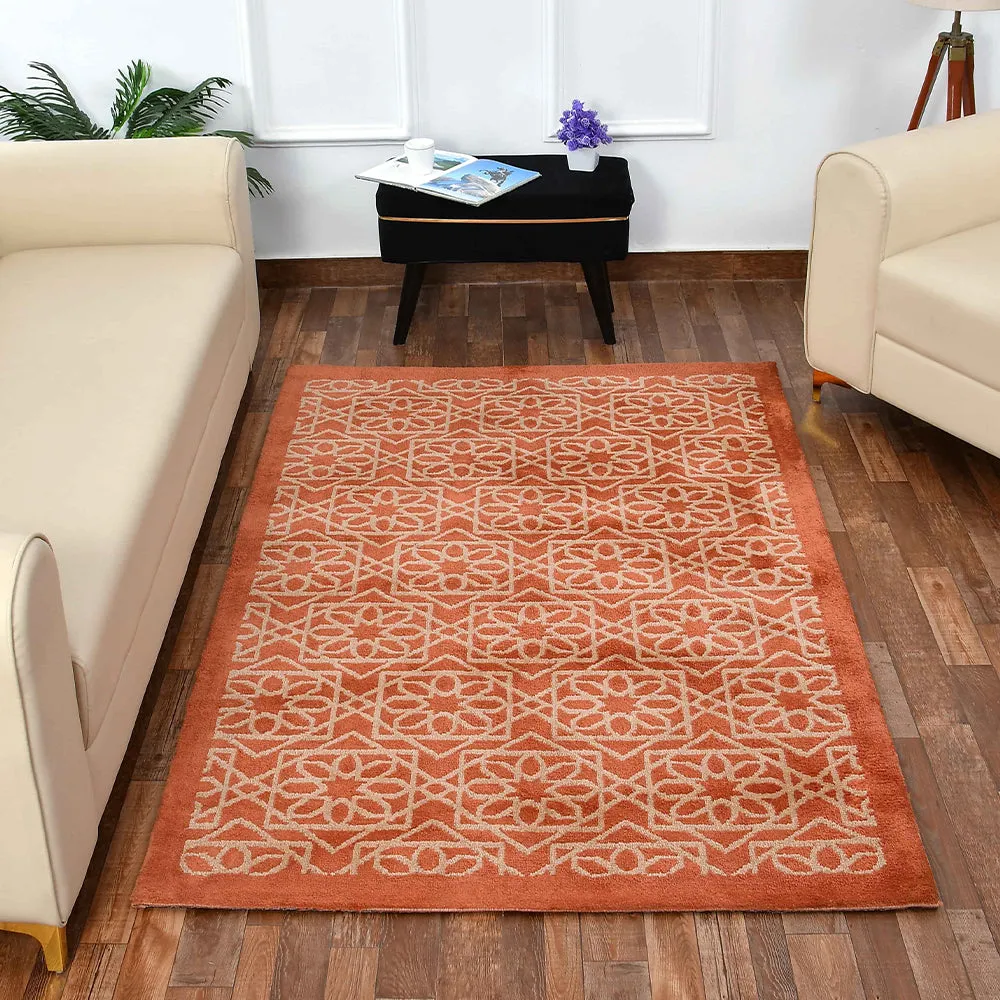 Aesthetic Orange and Beige Geometric Print Hand Tufted Polyester Carpet 2X5