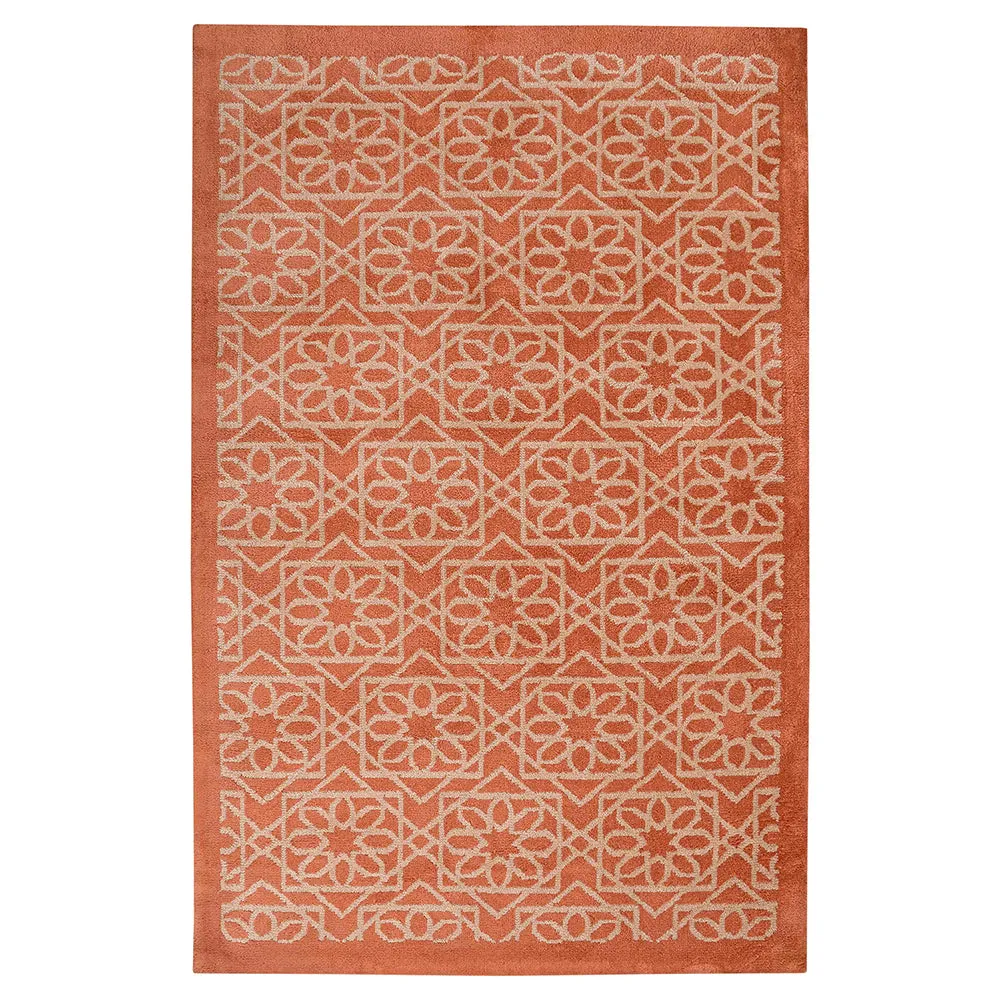 Aesthetic Orange and Beige Geometric Print Hand Tufted Polyester Carpet 2X5