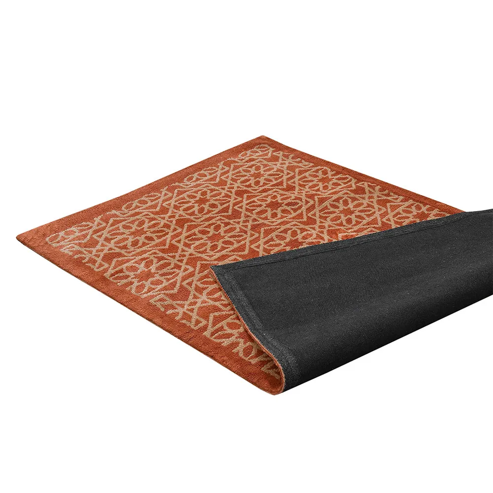 Aesthetic Orange and Beige Geometric Print Hand Tufted Polyester Carpet 2X5