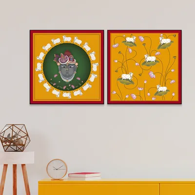 Aesthetic Pichwai Krishna Art Wall Painting for Living Room