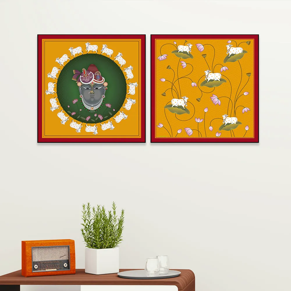 Aesthetic Pichwai Krishna Art Wall Painting for Living Room