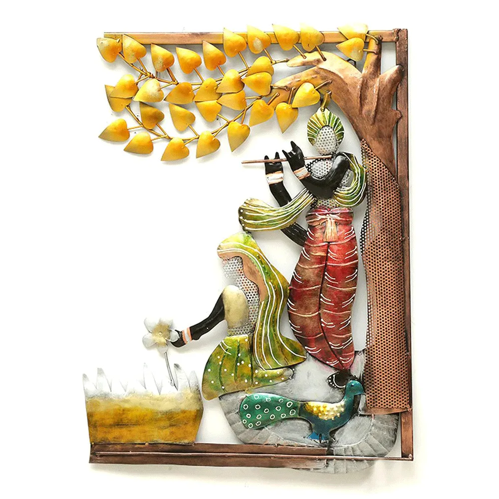Aesthetic Radha Krishna Metal Wall Art With LED