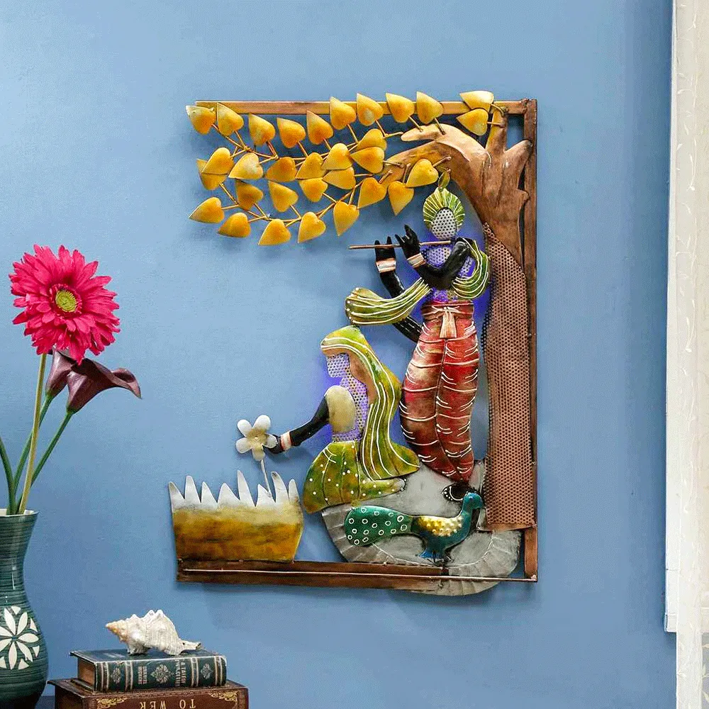 Aesthetic Radha Krishna Metal Wall Art With LED