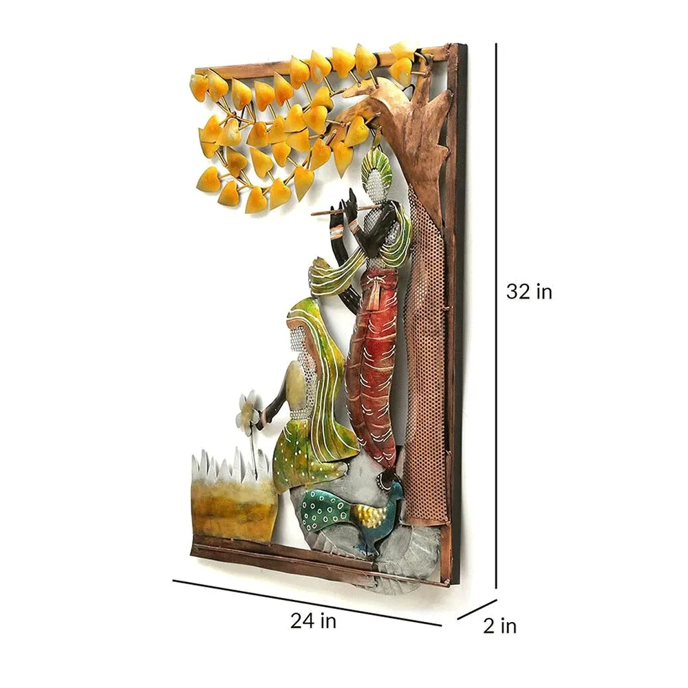 Aesthetic Radha Krishna Metal Wall Art With LED
