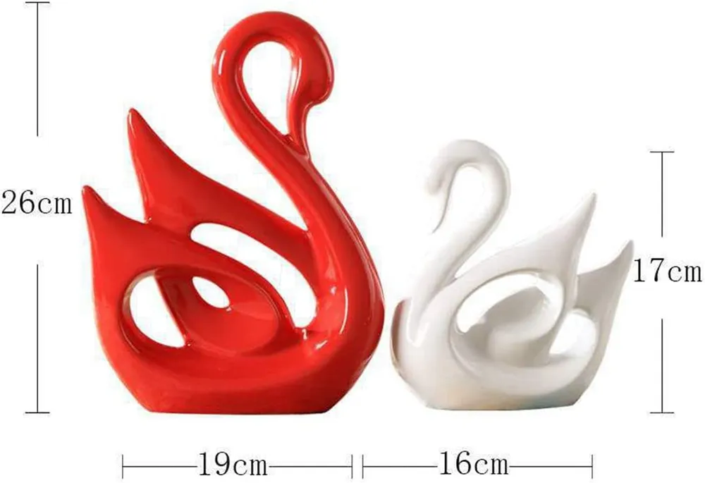 Aesthetic Swan Polyresin Table Accents for Decoration (White & Red)