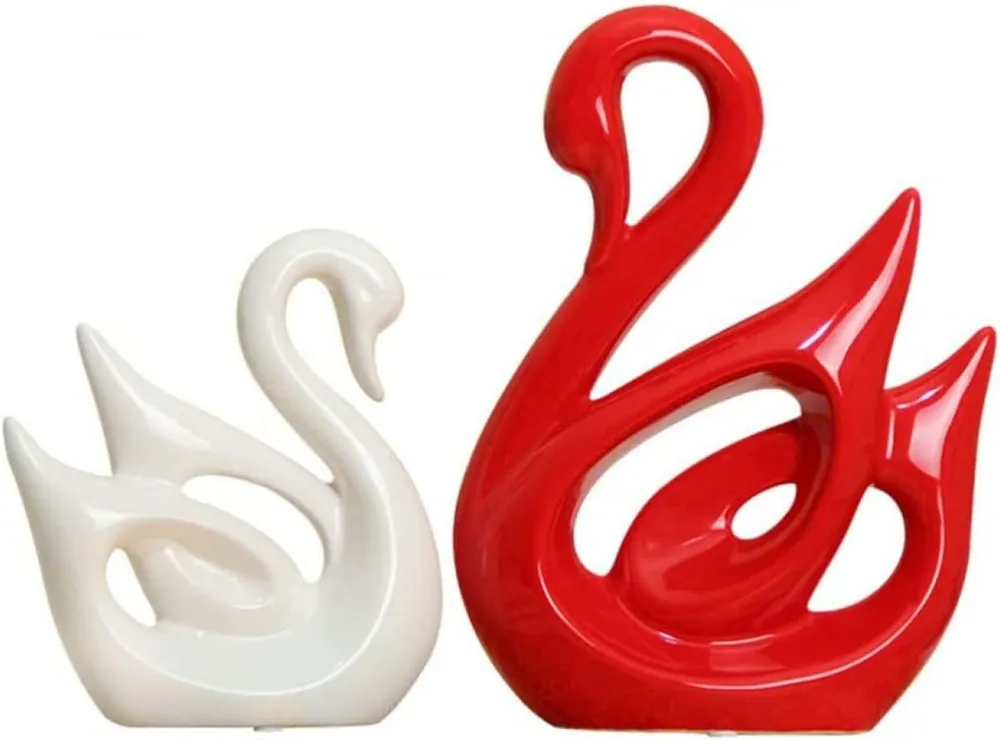Aesthetic Swan Polyresin Table Accents for Decoration (White & Red)