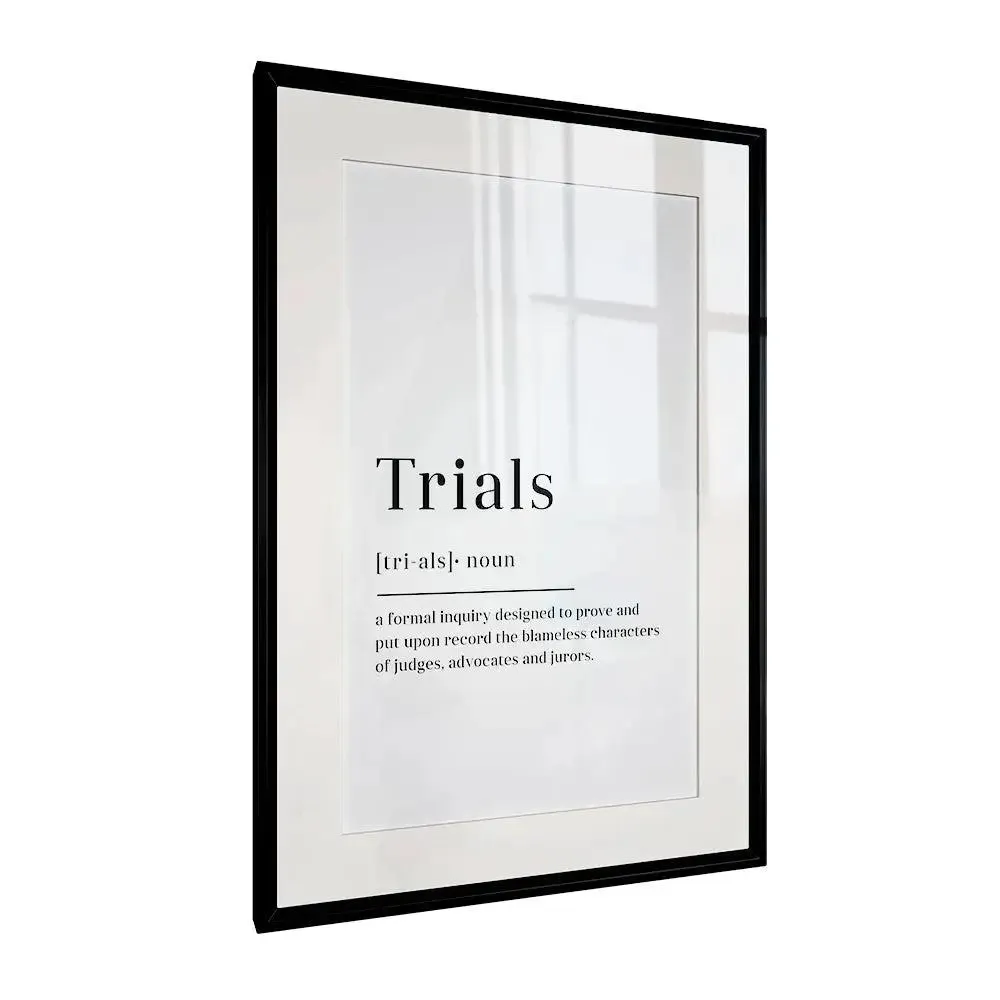 Aesthetic "Trials Defination" Framed Wall Art for Lawyer's Office