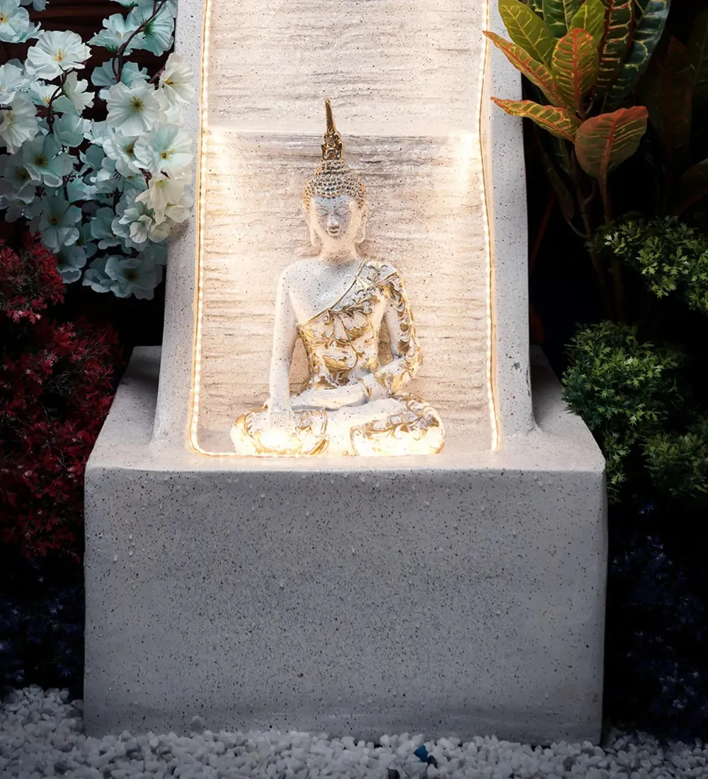 Aesthetic White Lord Buddha Water Fountain for Home