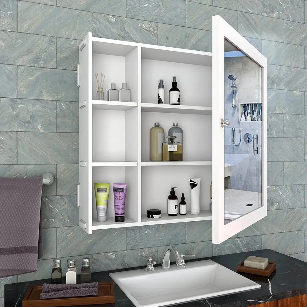 Aesthetic Wooden Bathroom Cabinet with 5 Spacious Shelves- Solid Brown