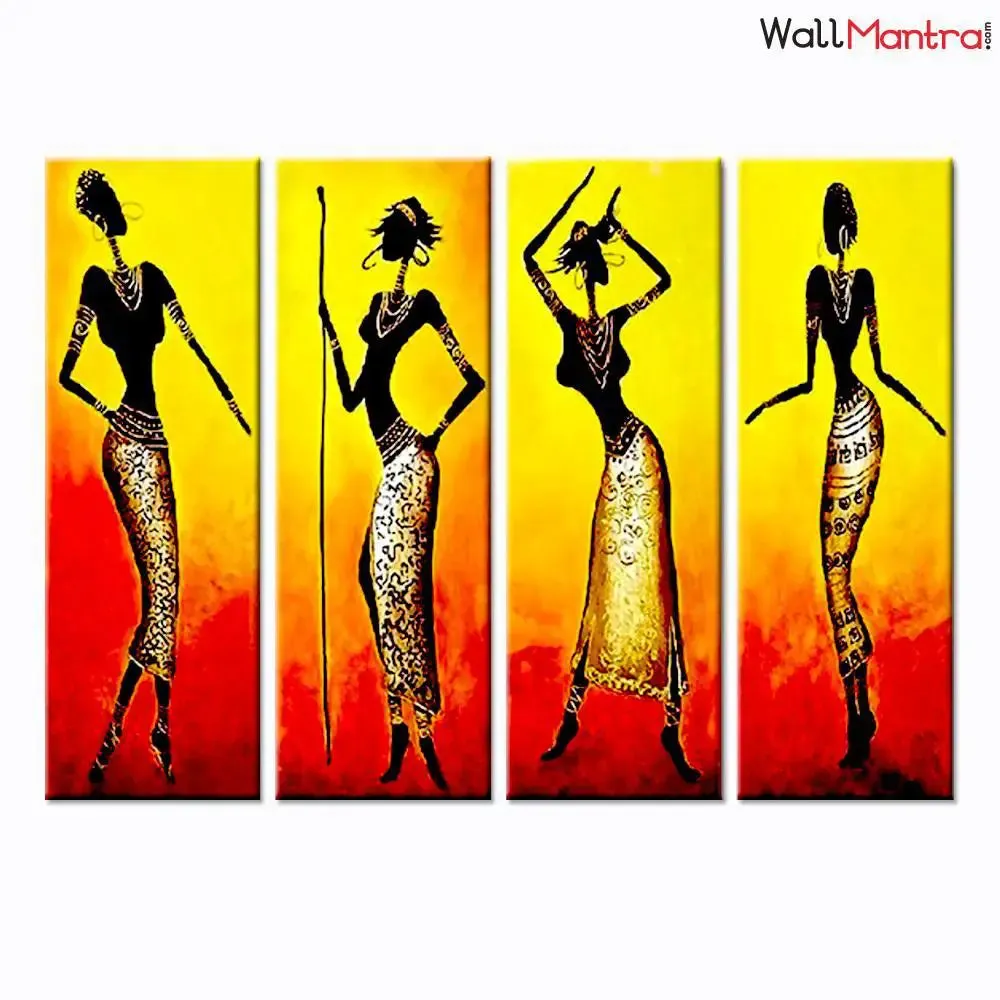 African Lady Painting 4 Pieces Canvas Wall Art
