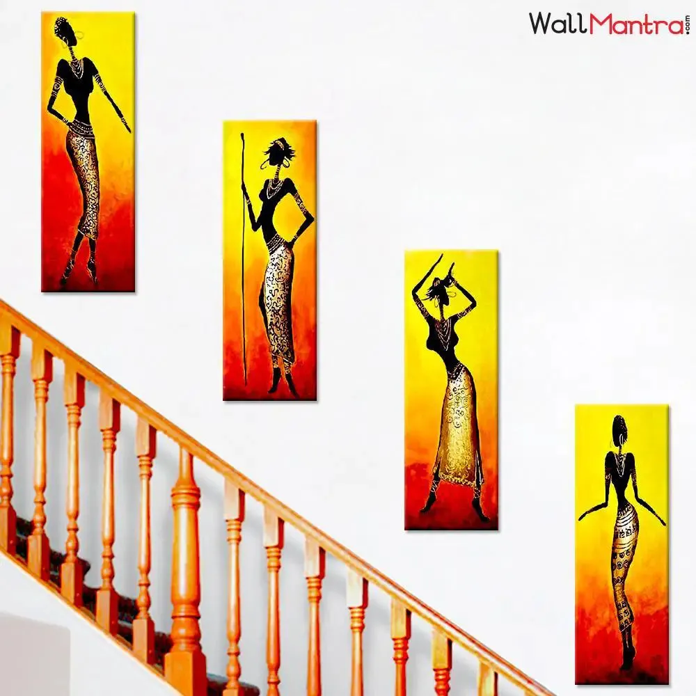 African Lady Painting 4 Pieces Canvas Wall Art