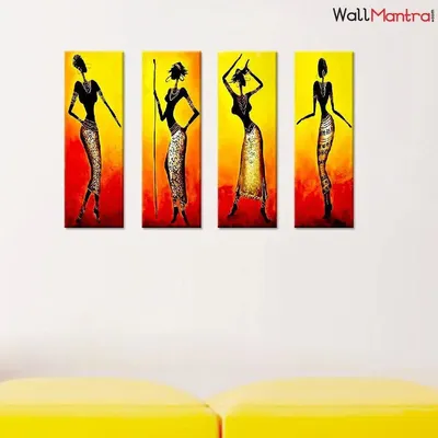 African Lady Painting 4 Pieces Canvas Wall Art