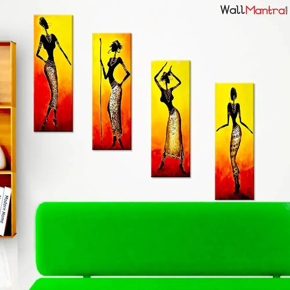 African Lady Painting 4 Pieces Canvas Wall Art