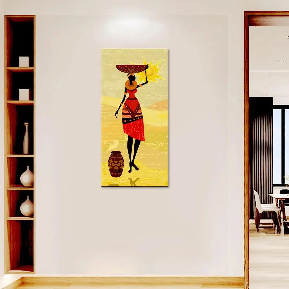 African Lady Village Scenery Canvas Printed Wall Painting With Frame