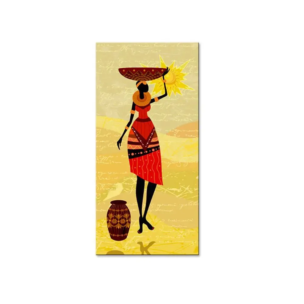 African Lady Village Scenery Canvas Printed Wall Painting With Frame