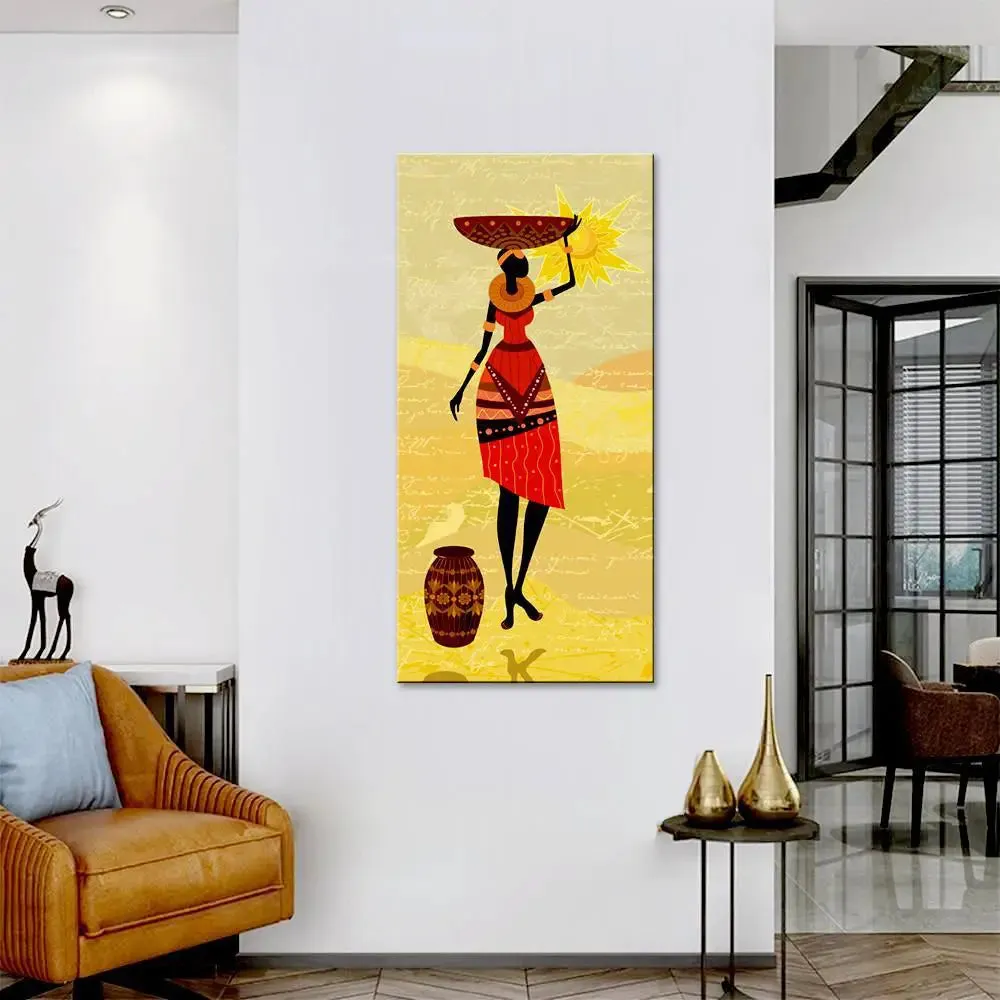African Lady Village Scenery Canvas Printed Wall Painting With Frame