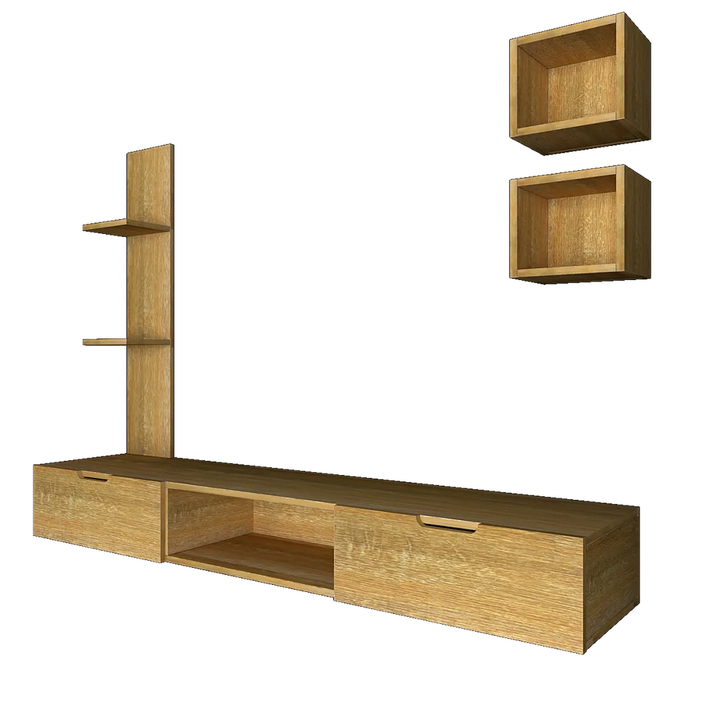 African Oak FInished Distinctly Shelved Tv Unit