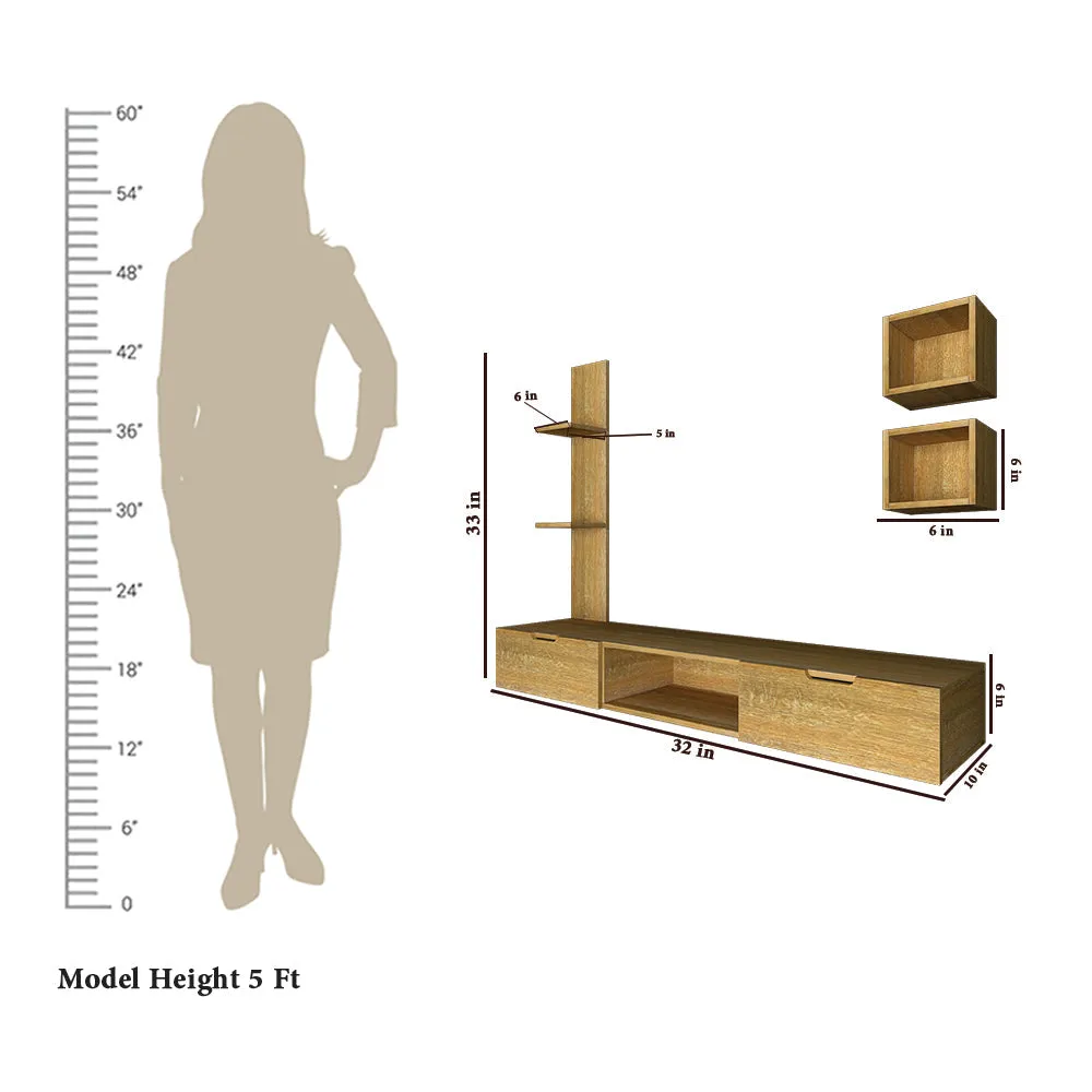 African Oak FInished Distinctly Shelved Tv Unit