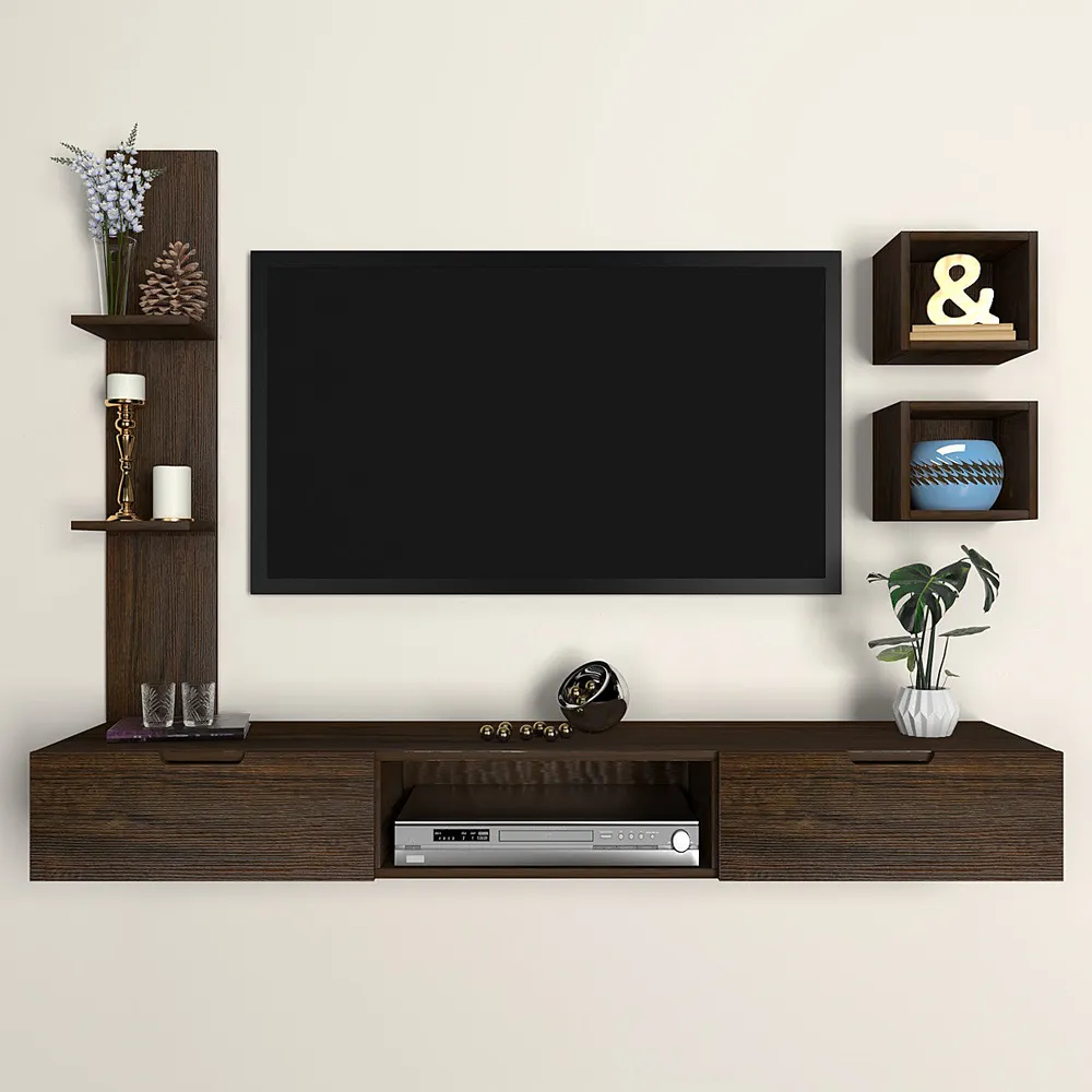 African Oak Walnut Distinctly Shelved Tv Unit