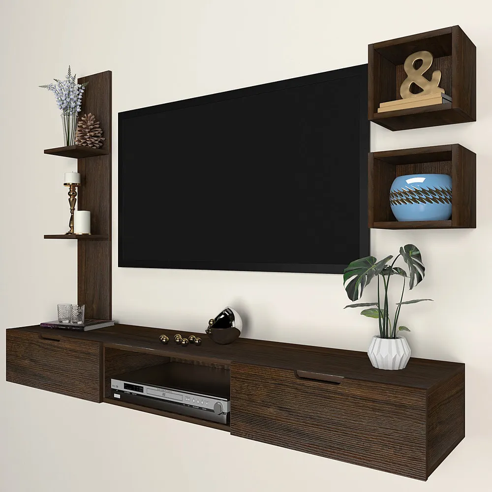 African Oak Walnut Distinctly Shelved Tv Unit