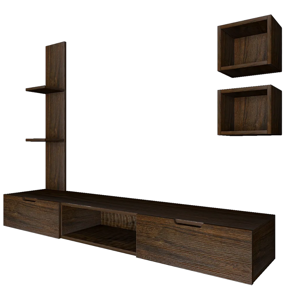 African Oak Walnut Distinctly Shelved Tv Unit