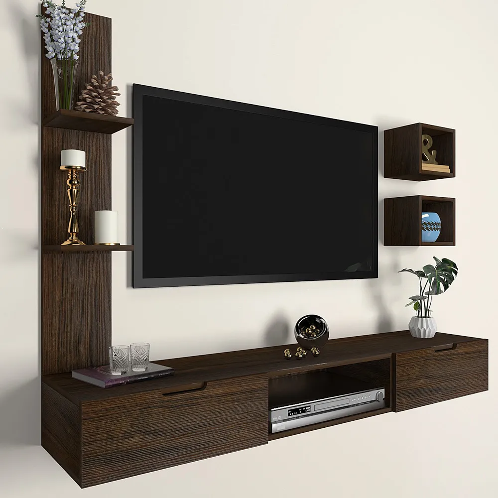 African Oak Walnut Distinctly Shelved Tv Unit