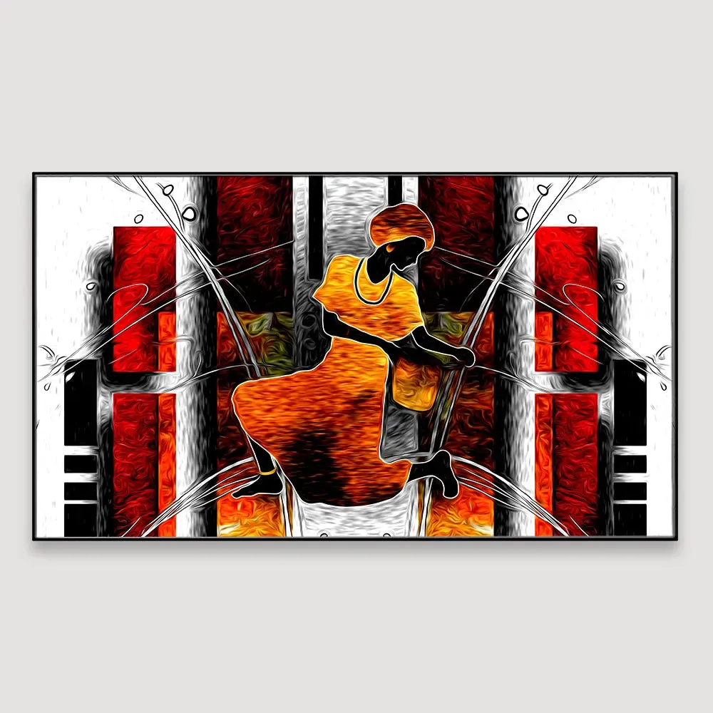 African Vintage Modern Art Canvas Wall Painting With Frame