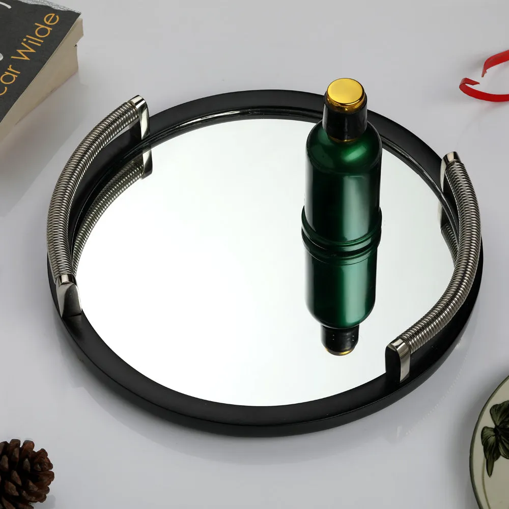 Allie Mirror Tray in Black & Silver Finish