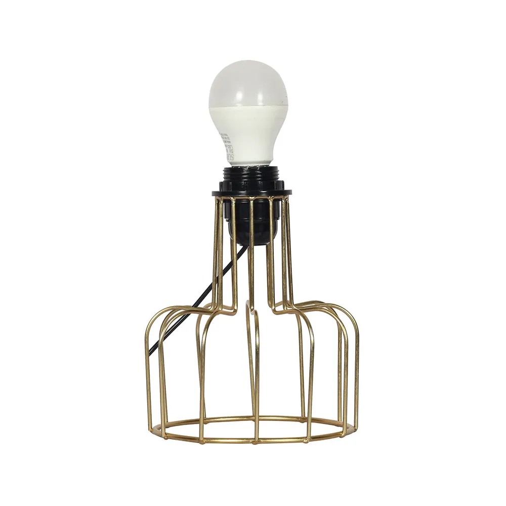 Alluring Golden Metal Cage Table Lamp with Pleated Shade
