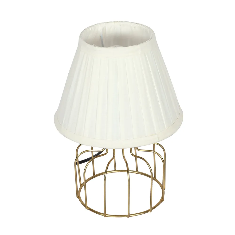 Alluring Golden Metal Cage Table Lamp with Pleated Shade