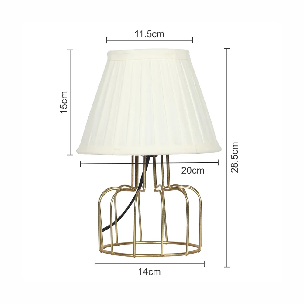 Alluring Golden Metal Cage Table Lamp with Pleated Shade