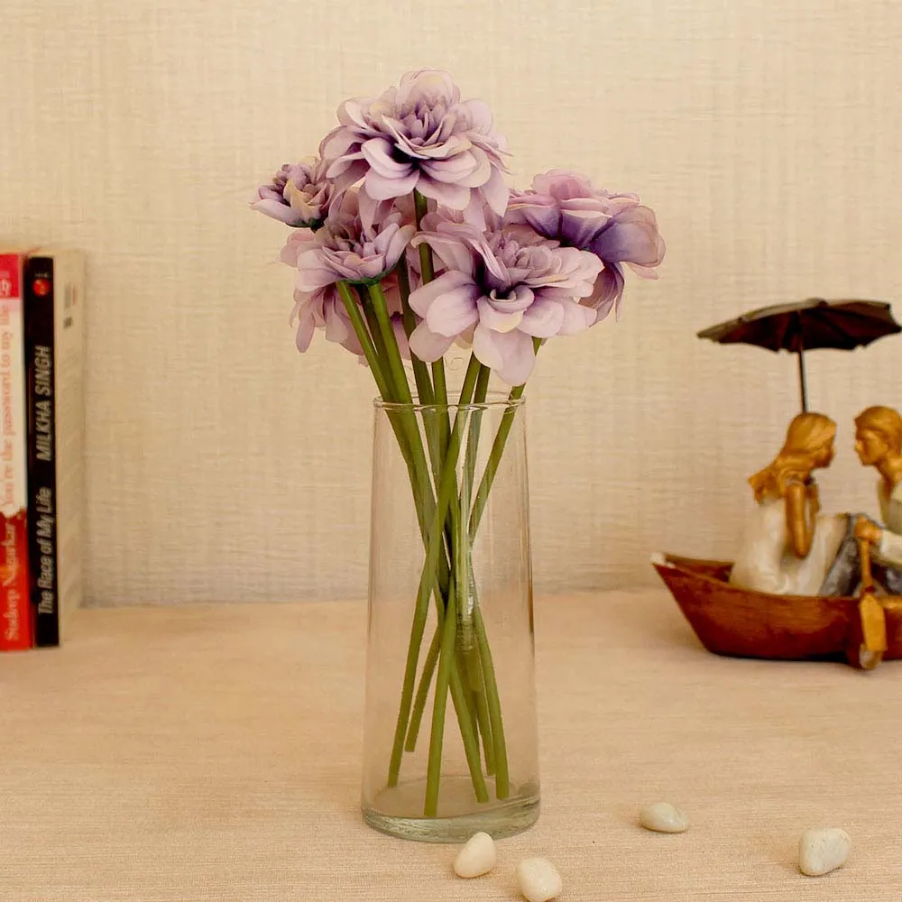 Alluring Lavender Decorative Artificial Flowers Sticks Set Of 9