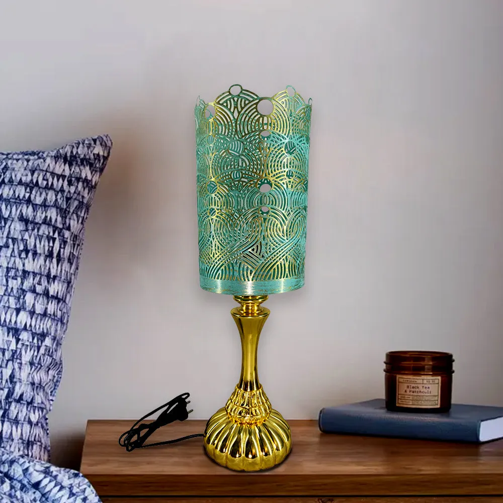 Alluring Pista Green &amp; Golden Designer Table Lamp Small: 5x5x17(inches)