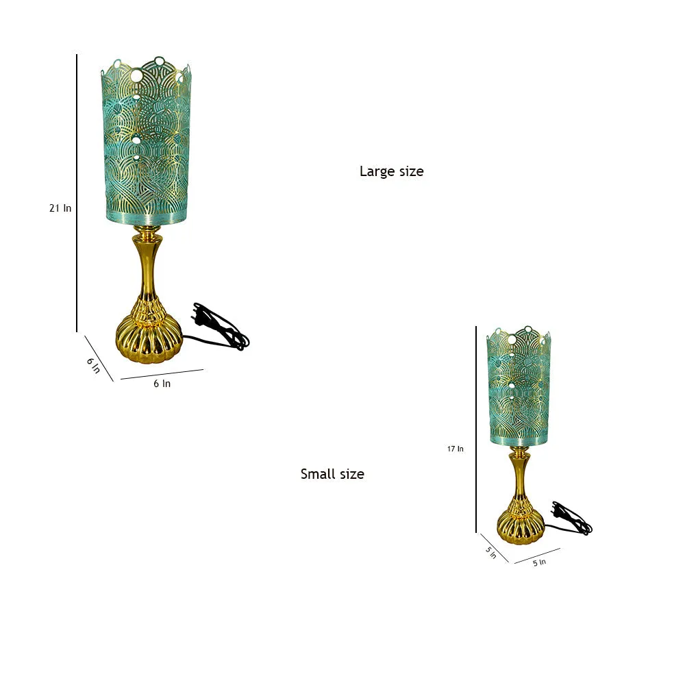 Alluring Pista Green &amp; Golden Designer Table Lamp Small: 5x5x17(inches)