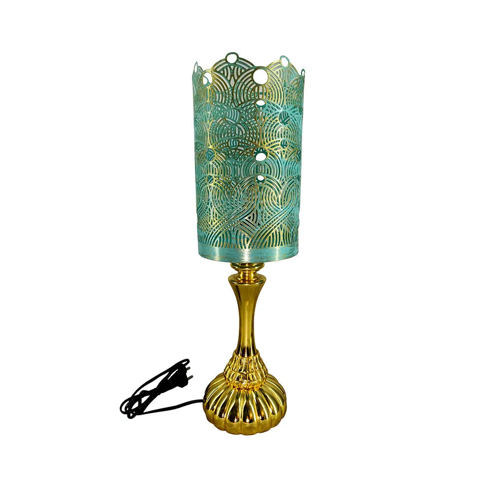 Alluring Pista Green &amp; Golden Designer Table Lamp Small: 5x5x17(inches)
