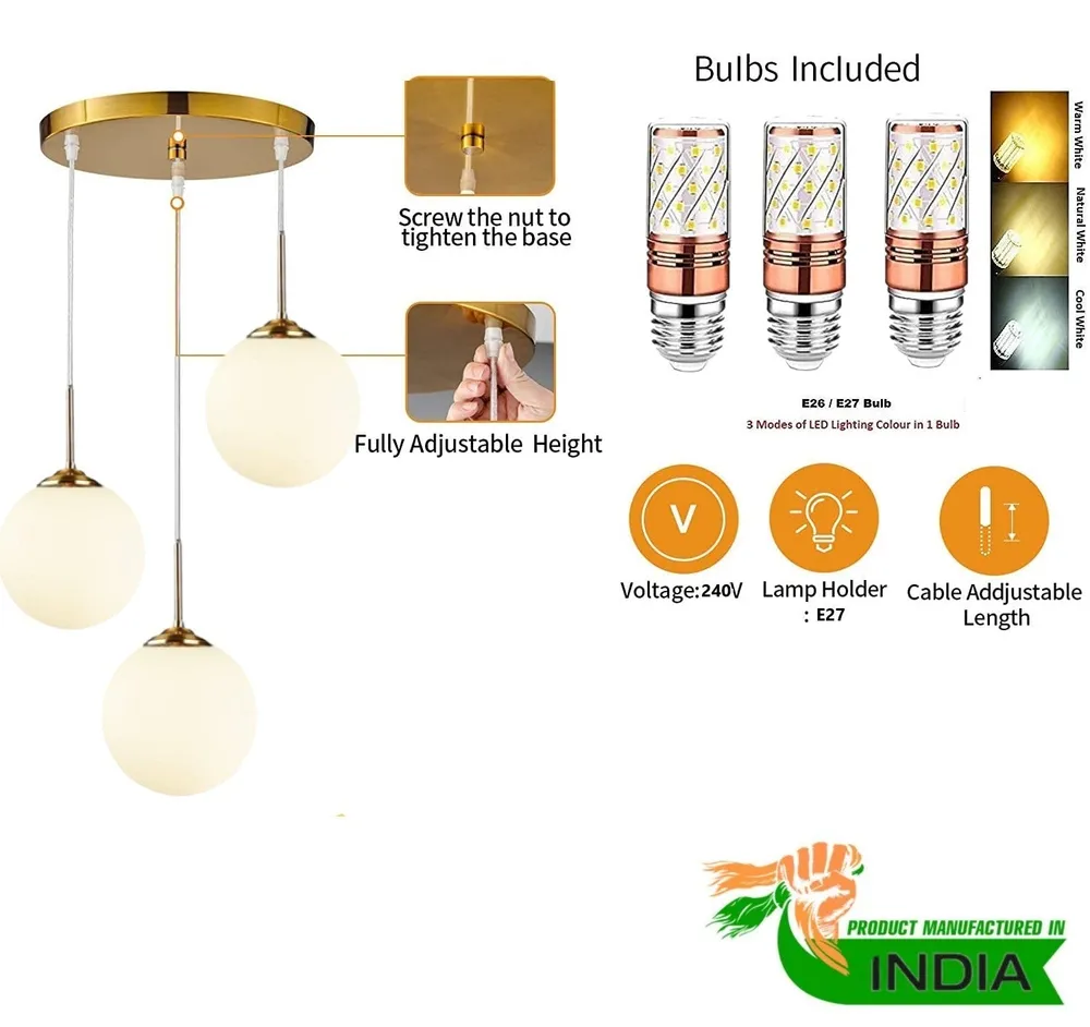 Amaza White Glow Triplet Globes Pendant Light