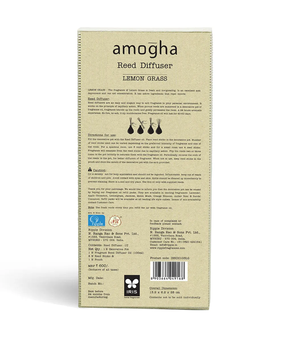 Amogha Reed Diffuser with 8 reed sticks and 100 ml aroma oil  set (Lemon Grass/ Lavender/ Sandal Cinnamon) SANDAL CINNAMON
