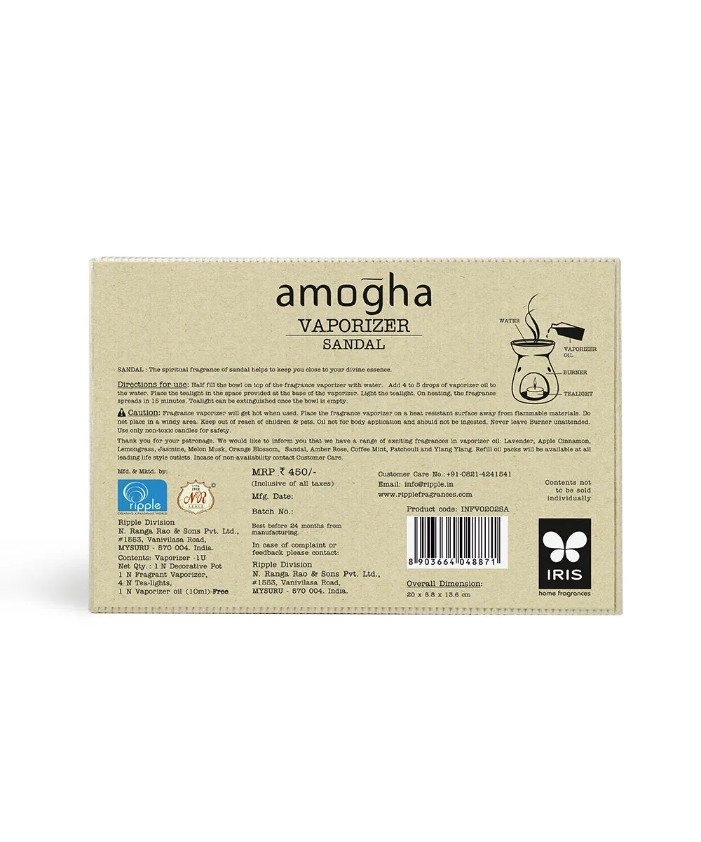 Amogha Toxin-Free Fragrance Vaporizer With Vaporizer Oil 10 ml (Apple Cinnamon/Lavender/Lemon Grass,/Sandal) SANDAL