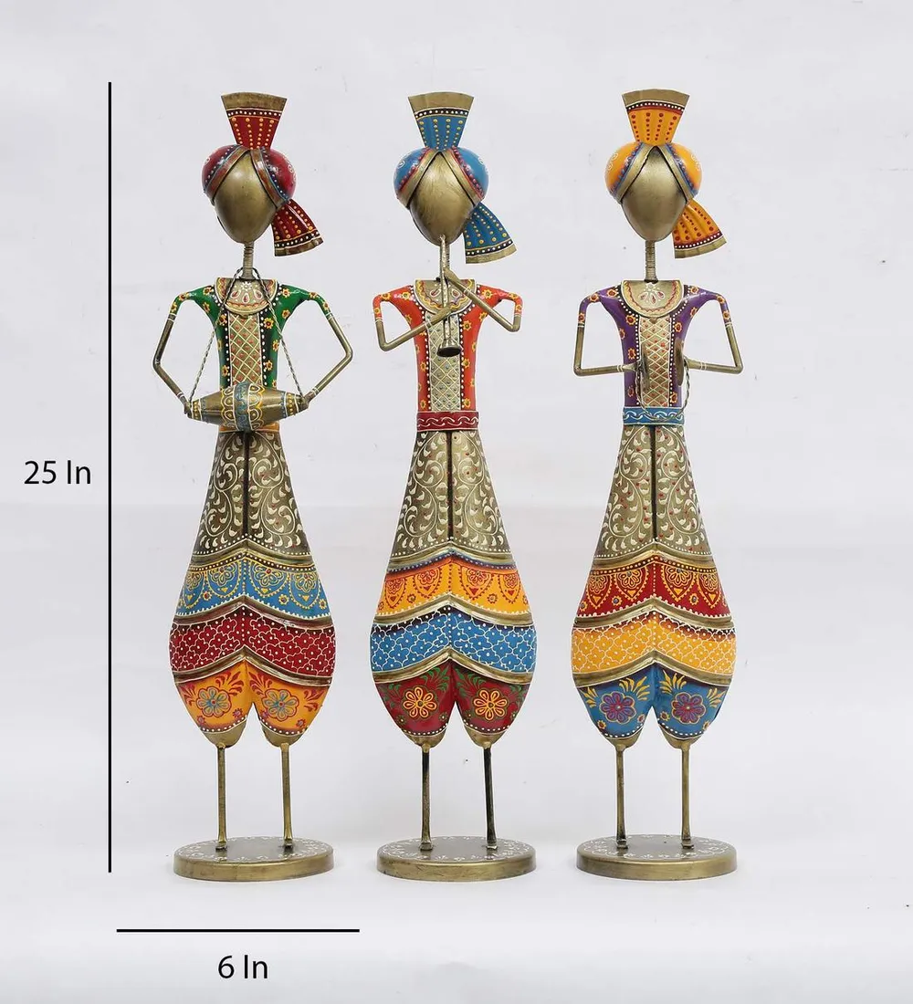 Ancient Art Handcrafted Metal Human Figurine / Showpiece Set Of 3