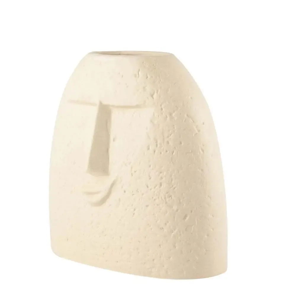 Ancient Carved Face Off White Decorative Ceramic Flower Vase