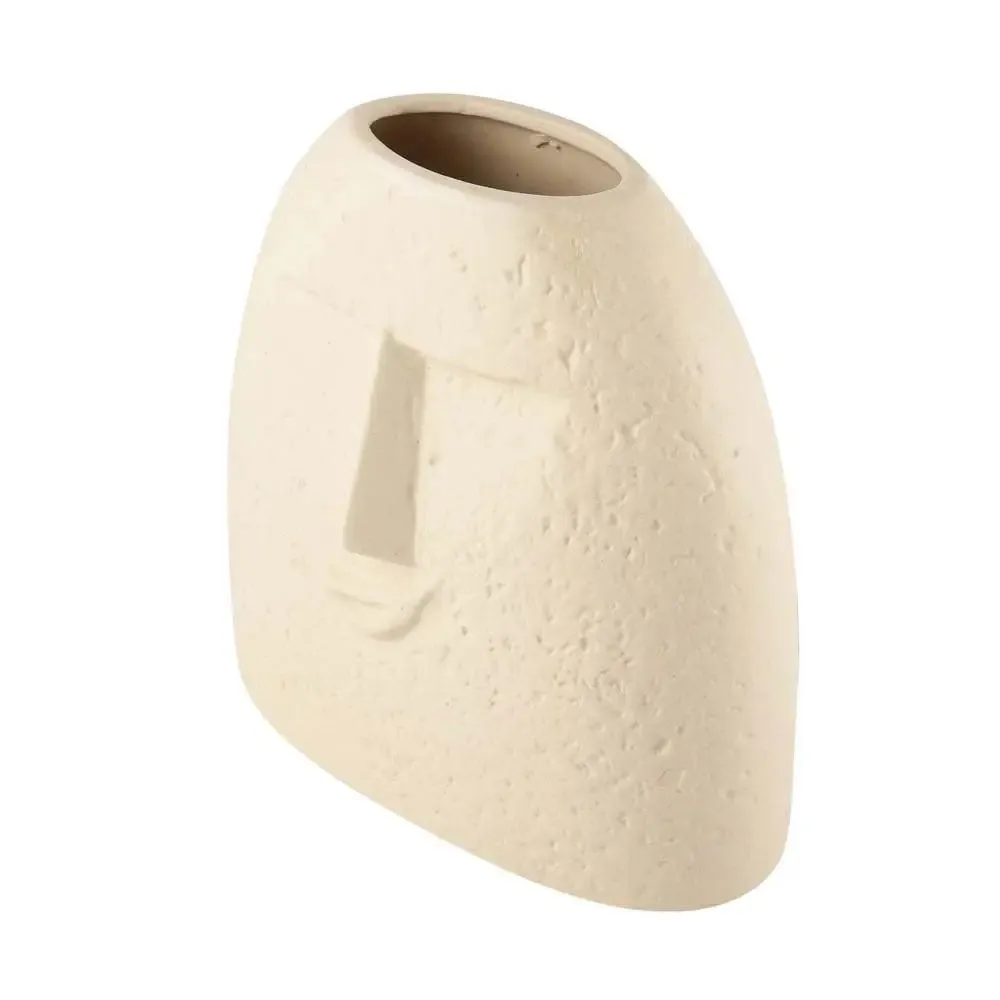 Ancient Carved Face Off White Decorative Ceramic Flower Vase