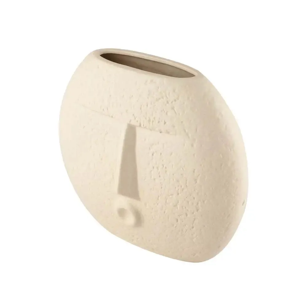Ancient Carved Oval Face White Decorative Ceramic Flower Vase Single Piece